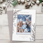 Cartão De Festividades Foto da Folhagem Serene Winter<br><div class="desc">Este elegante cartão de Natal com foto apresenta sereno bronzeado e cinza com cor d'água folhagem de inverno. Personalize este belo cartão de férias com uma foto vertical.</div>