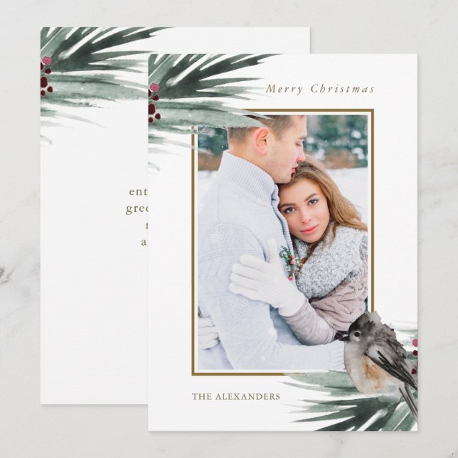 Cartão De Festividades Foto da Folhagem Verde Russa Feliz Natal (Frente/Verso)