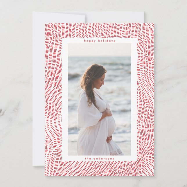 Cartão De Festividades Foto da Fronteira de Natal Feliz, Vermelha Branca  (Frente)