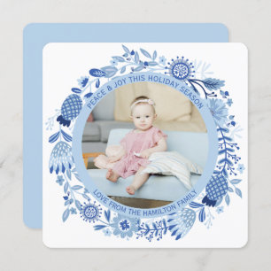 Cartão De Festividades Foto da Frota Branca Azul Personalizada de Natal