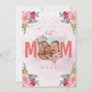 Cartão De Festividades Foto Da Mãe, Flores E Mensagem Personalizada
