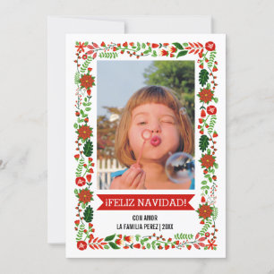 Cartão De Festividades Foto da Moderna Poinsettias vermelha, verde FELIZ 