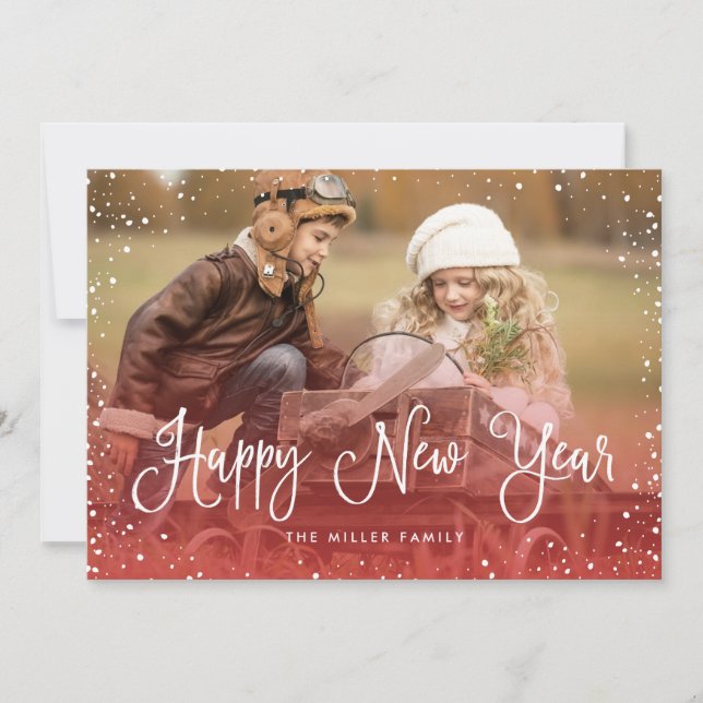 Cartão De Festividades Foto da neve do feliz ano novo (Frente)