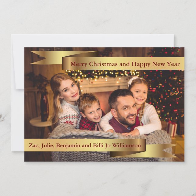 Cartão De Festividades Foto da placa de cheio com dois banners Dourados (Frente)