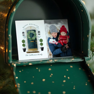 Cartão De Festividades Foto da porta frontal verde de cor d'água de feria