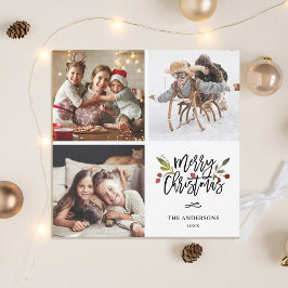 Cartão De Festividades Foto da Praça de Natal Merry Berries Red