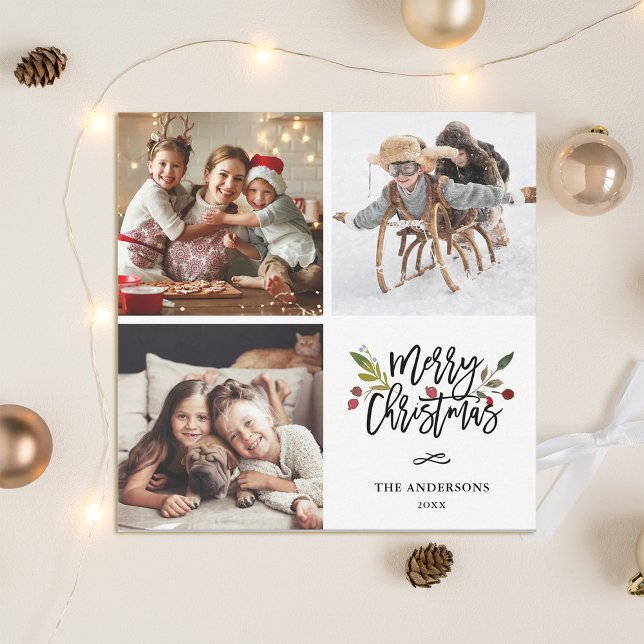 Cartão De Festividades Foto da Praça de Natal Merry Berries Red (Criador carregado)