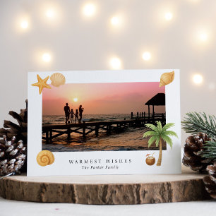Cartão De Festividades Foto da Praia com Felicitações de Natal Modernas