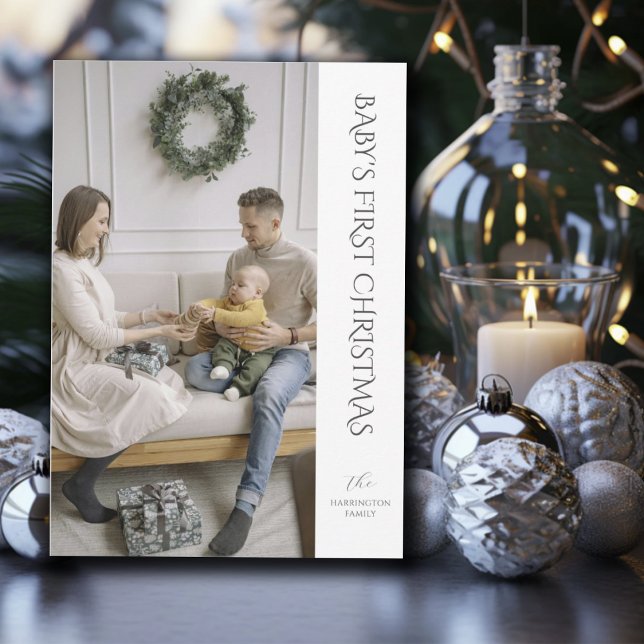 Cartão De Festividades Foto da primeira família de Natal do bebê (Criador carregado)