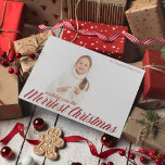 Cartão De Festividades Foto da Sobreposição de Script Vermelho Chic no Na<br><div class="desc">Desejo-te o Natal mais feliz. Caligrafia vermelha Chic sobre sua fotografia da família de cheios. Adicione uma colagem de 3 fotos atrás,  sobre o belo dorso vermelho. Três imagens com quadros brancos elegantes para um visual de instantâneo moderno.</div>