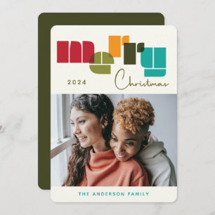 Cartão De Festividades Foto da tipografia verde-escura-alegre de Natal