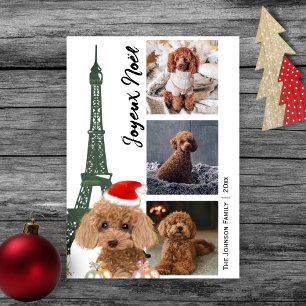 Cartão De Festividades Foto da Torre Eiffel de Poodle Francesa no Natal d