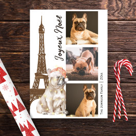 Cartão De Festividades Foto da Torre Eiffel do Bulldog Francês no Natal d