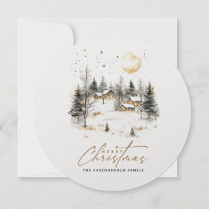 Cartão De Festividades Foto da Vila de Inverno de Natal em Aquarela