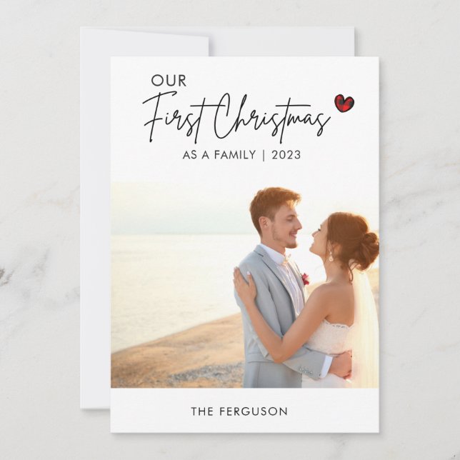 Cartão De Festividades Foto da Xadrez vermelha casamento de natal Obrigad (Frente)