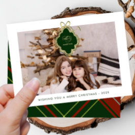 Cartão De Festividades Foto da Xadrez Vermelha Clássica de Natal Crest