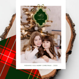 Cartão De Festividades Foto da Xadrez Vermelha Clássica de Natal Crest