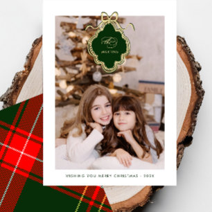 Cartão De Festividades Foto da Xadrez Vermelha Clássica de Natal Crest