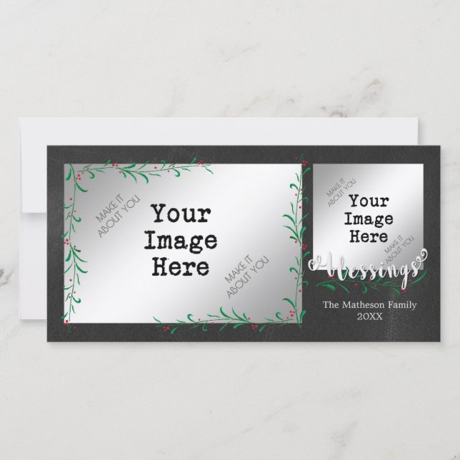 Cartão De Festividades Foto das BÊNÇÃOS dos ganhos da baga do azevinho (Frente)