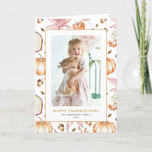 Cartão De Festividades Foto de Ação de Graças de Pastel Pumpkins e Apples