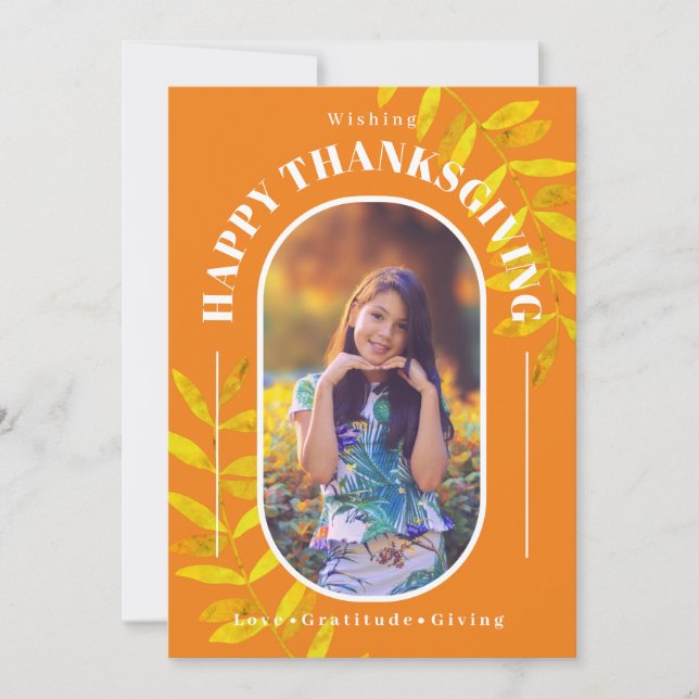 Cartão De Festividades Foto de Ação de Graças Laranja Moderno (Frente)