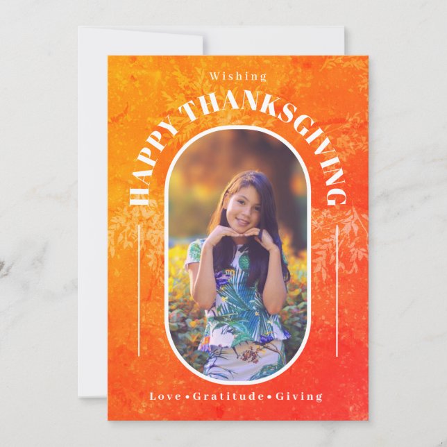 Cartão De Festividades Foto de Ação de Graças Laranja Moderno (Frente)