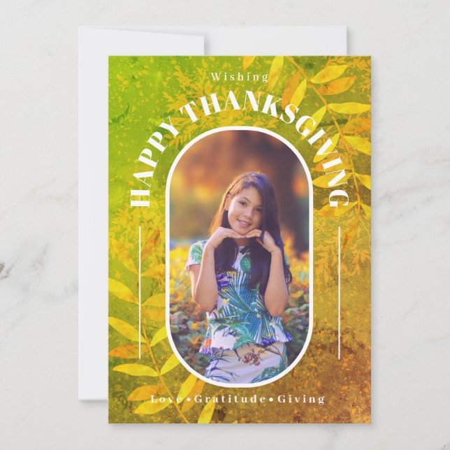 Cartão De Festividades Foto de Ação de Graças Verde Moderno (Frente)