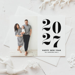 Cartão De Festividades Foto de Ano Novo 2027 com Tipografia Negra e Negri