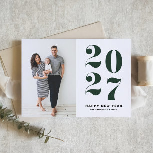 Cartão De Festividades Foto de Ano Novo 2027 com Tipografia Negrito Verde