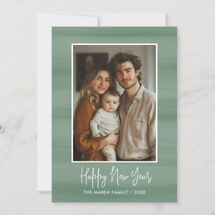 Cartão De Festividades Foto de Ano Novo com verde suave em aquarela