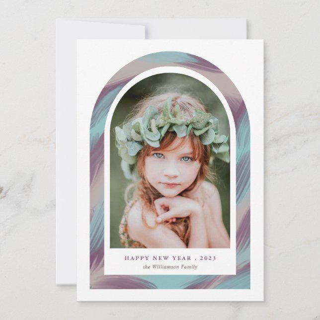 Cartão De Festividades Foto de Ano Novo do Arco de Pincel Moderno (Frente)
