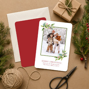 Cartão De Festividades Foto de Aquarela de Natal com Folhas de Azevinho e