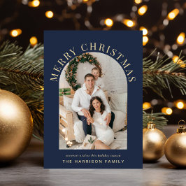 Cartão De Festividades Foto de Arch Elegante Azul de Natal Feliz