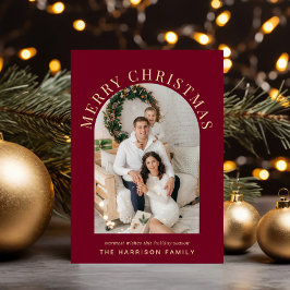 Cartão De Festividades Foto de Arch Elegante Feliz Natal Burgundy