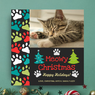 Cartão De Festividades Foto de Árvore de Natal Meowy com Impressão de Pat
