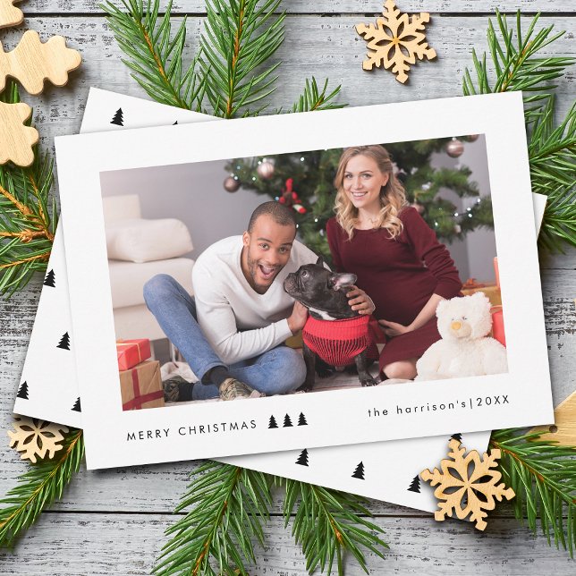 Cartão De Festividades Foto de árvore moderna (Modern Tree Photo Holiday Card)