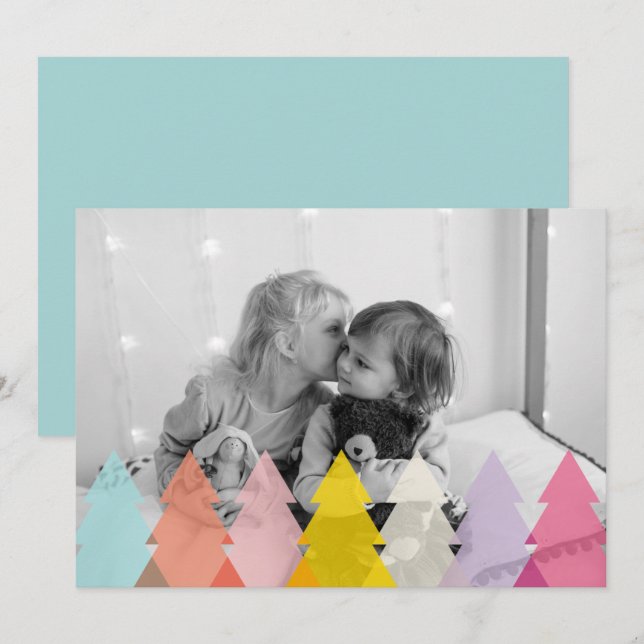 Cartão De Festividades Foto de Árvores de Natal Brilhantes Modernas (Frente/Verso)