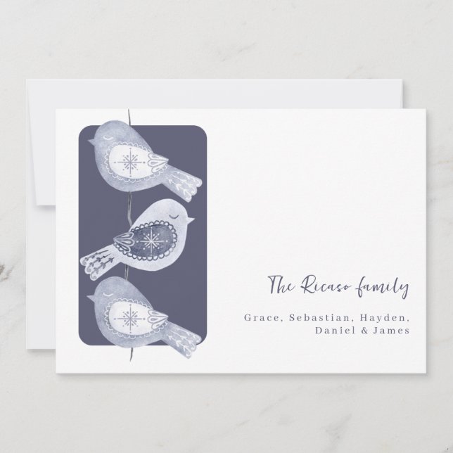 Cartão De Festividades Foto de Aves Azuis do Natal Nórdico (Frente)