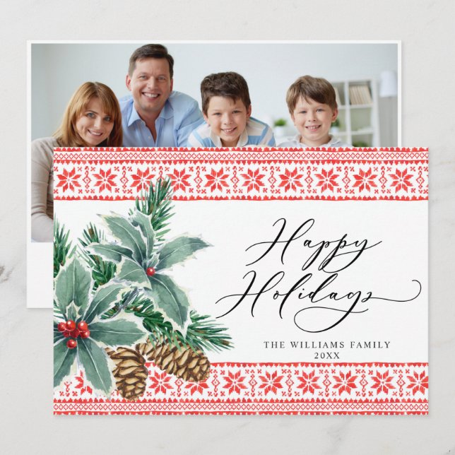 Cartão De Festividades Foto de Azevinho Festivo de Natal Feliz Natal (Frente/Verso)