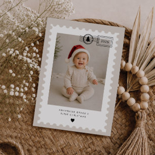 Cartão De Festividades Foto de Bebê no Primeiro Natal com Selo de Correio