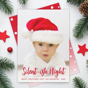 Cartão De Festividades Foto de Bebê Noite Silenciosa-ish Vermelha Natal D