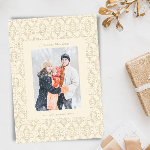 Cartão De Festividades Foto de Bênçãos de Natal com Padrão Dourado de Dam