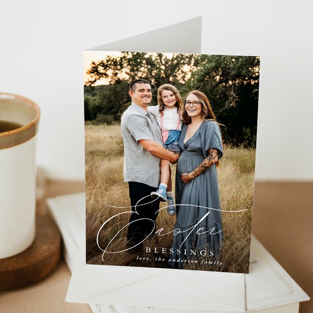 Cartão De Festividades Foto de bençãos de Páscoa elegante (Criador carregado)