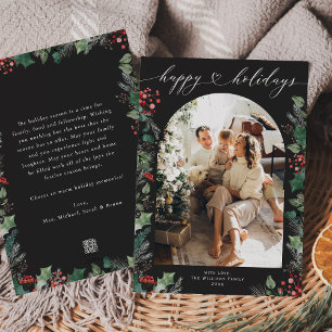 Cartão De Festividades Foto de Berries Botânicos Pretos e Brancos