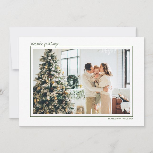 Cartão De Festividades Foto de Boas Festas com Listras Verdes e Douradas (Frente)