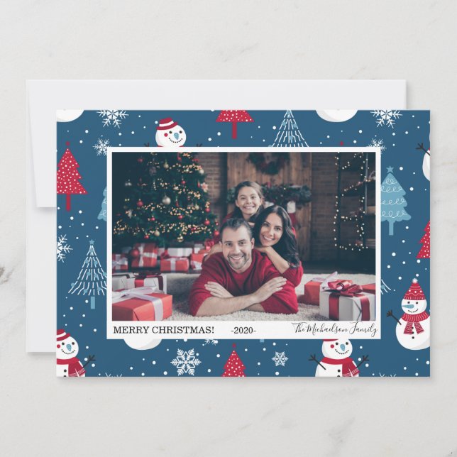 Cartão De Festividades Foto de bonitinhos de neve e árvores de Natal (Frente)