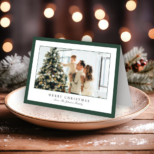 Cartão De Festividades Foto de Borda Verde Mínima Elegante Natal