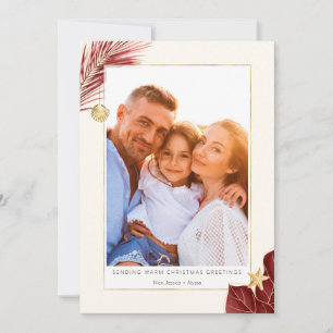 Cartão De Festividades Foto de Borgonha e Dourada Verde Tropical