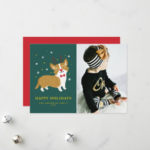 Cartão De Festividades Foto de cachorro com chifres de rena pintados à mã