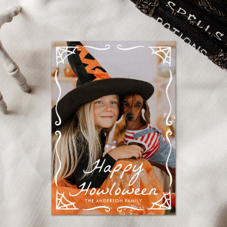 Cartão De Festividades Foto de cachorro com teia de aranha caprichosa de